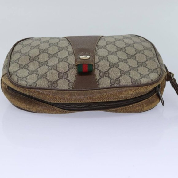 GUCCI GG Supreme Web Sherry Line Clutch Bag PVC Beige Red - Picture 8 of 16